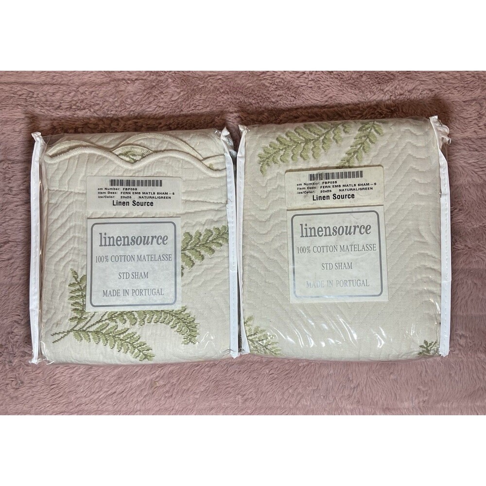 Linen Source Fern Matelasse Std Sham 20x26 Natural Green Portugal 100% Cotton